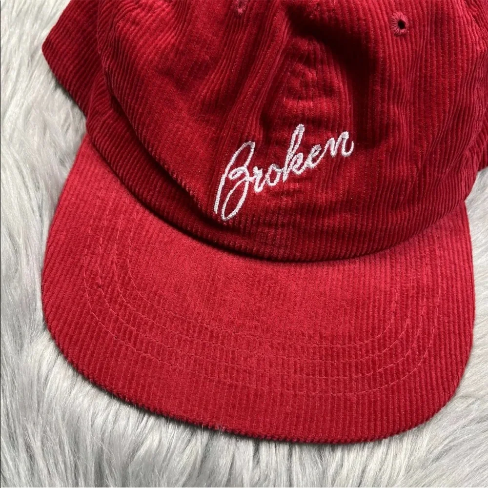 Broken Promises Red Corduroy Strap Back Hat One Size